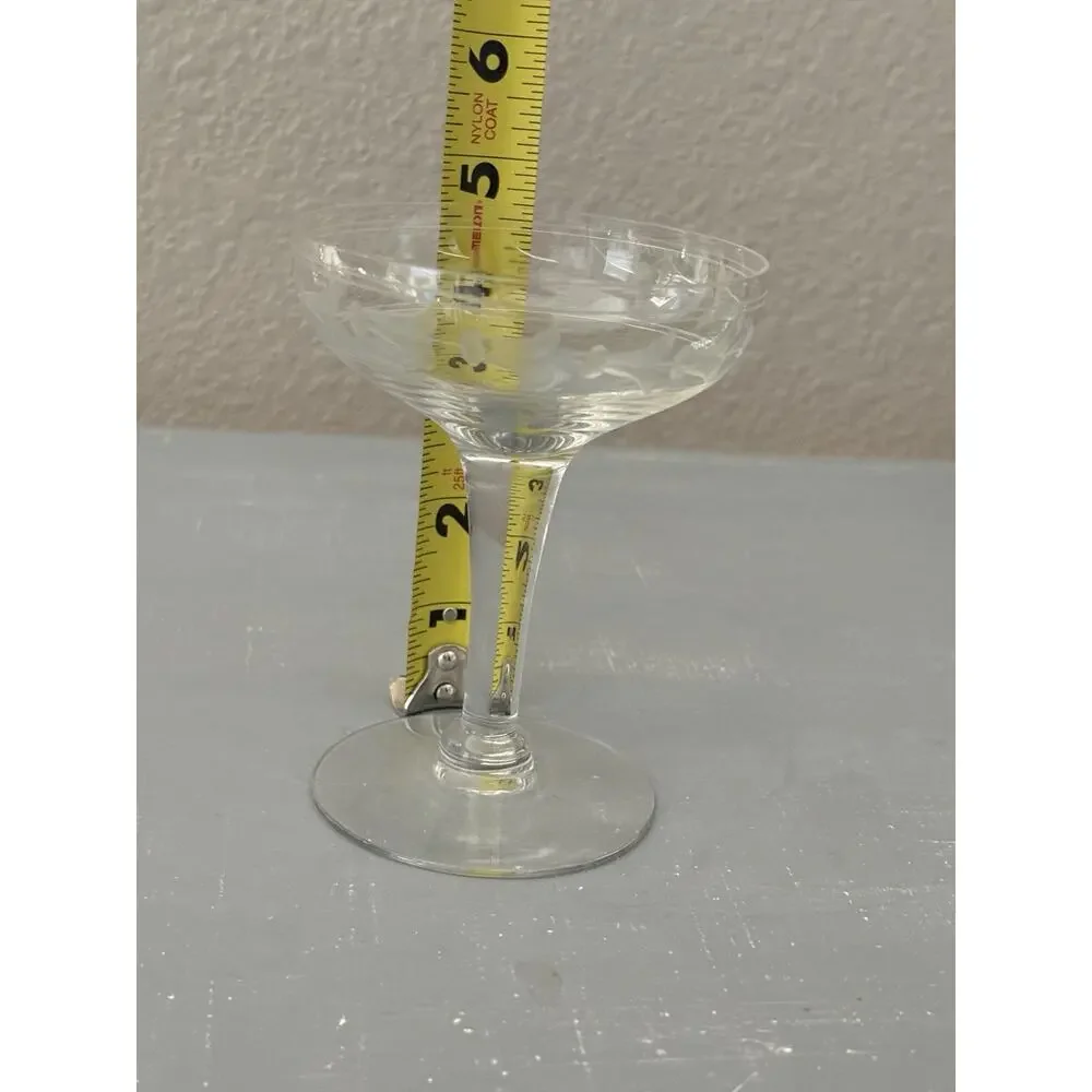 Vintage manganese glass Etched Floral Champagne Coupe Sherbet Glows UV 4.5”